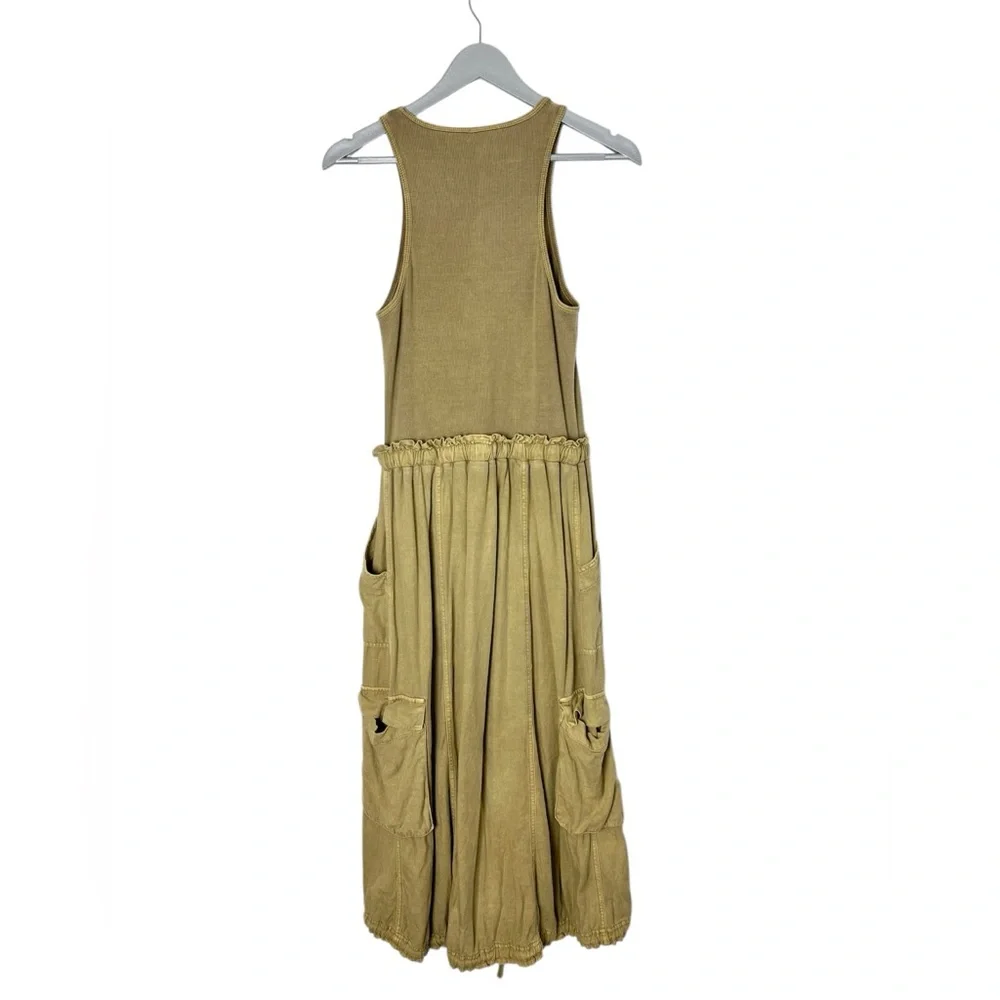 Anthropologie Daily Practice Dress size M Be Bold Twofer Khaki Cargo Midi Tank - Picture 3 of 10